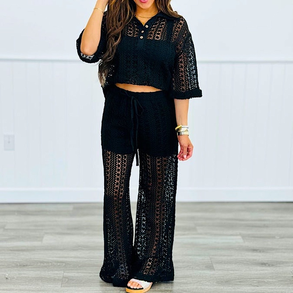 🍒BOGO50%🍒 🆕🖤UMGEE: Black Crochet Lace Pants LARGE